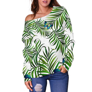 Tropical Butterfly Pattern Print Off Shoulder Sweatshirt GearFrost