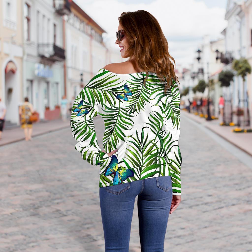 Tropical Butterfly Pattern Print Off Shoulder Sweatshirt GearFrost