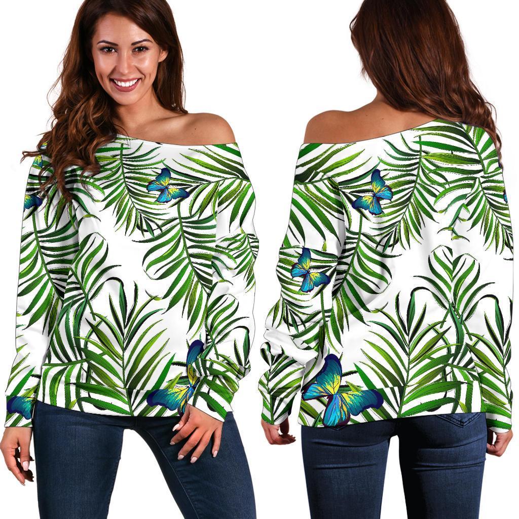 Tropical Butterfly Pattern Print Off Shoulder Sweatshirt GearFrost