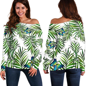 Tropical Butterfly Pattern Print Off Shoulder Sweatshirt GearFrost