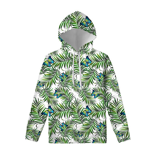 Tropical Butterfly Pattern Print Pullover Hoodie