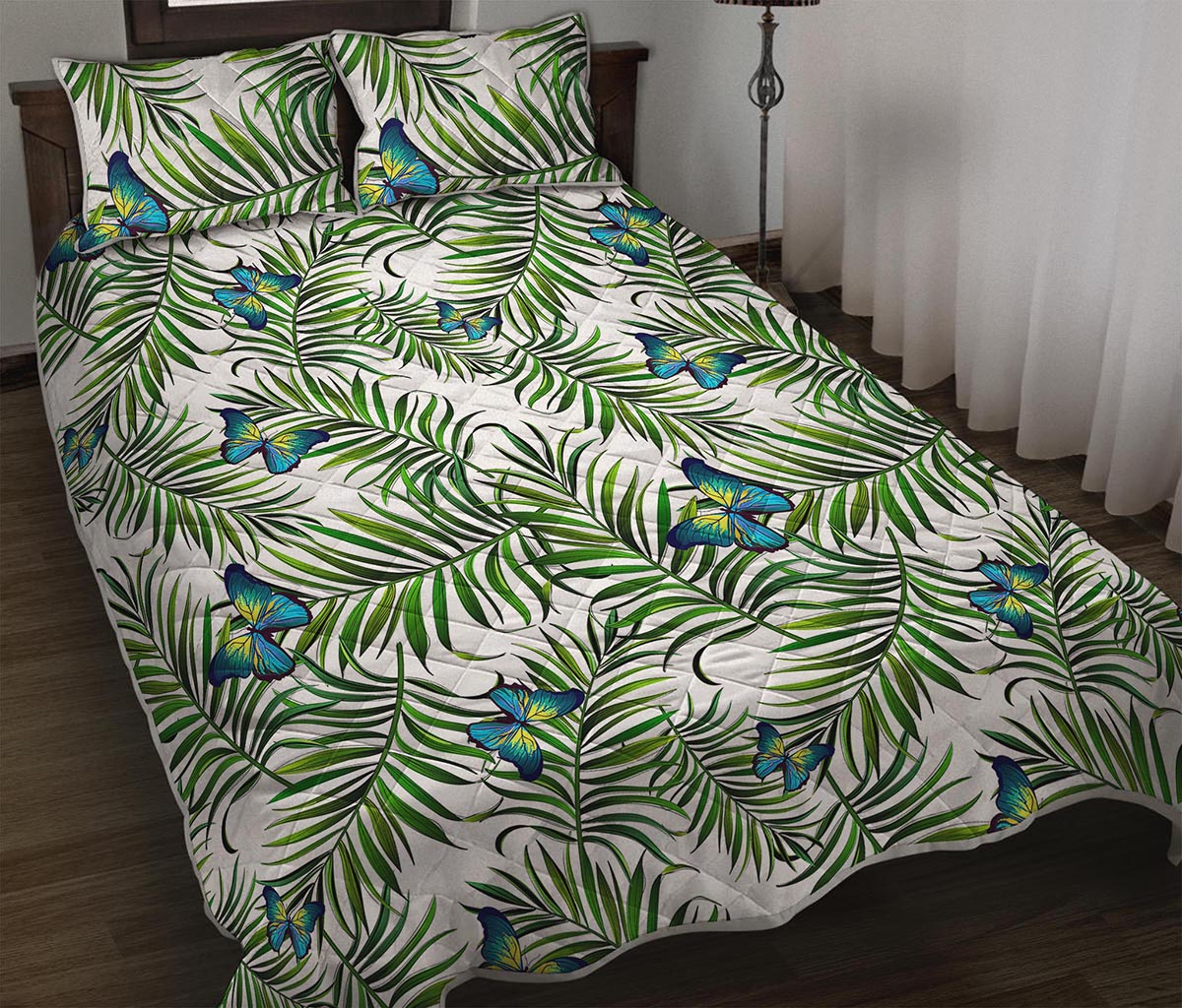 Tropical Butterfly Pattern Print Quilt Bed Set