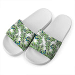 Tropical Butterfly Pattern Print White Slide Sandals