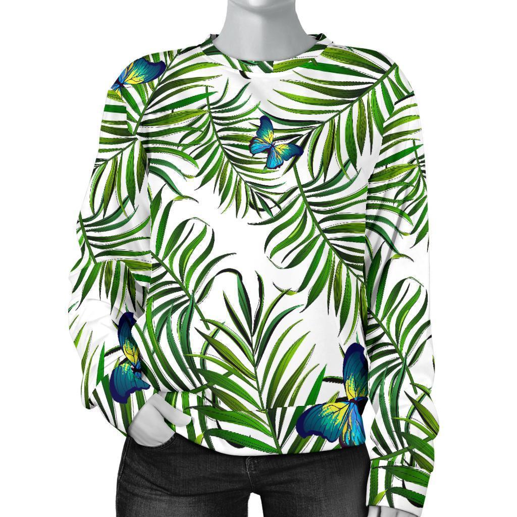 Tropical Butterfly Pattern Print Women's Crewneck Sweatshirt GearFrost