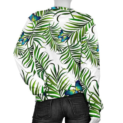 Tropical Butterfly Pattern Print Women's Crewneck Sweatshirt GearFrost