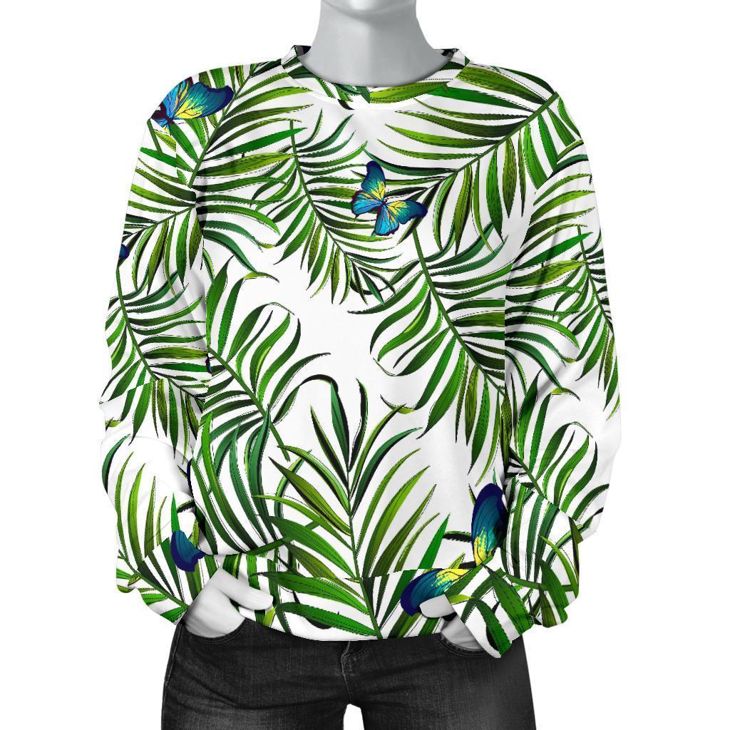 Tropical Butterfly Pattern Print Women's Crewneck Sweatshirt GearFrost