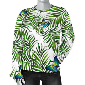 Tropical Butterfly Pattern Print Women's Crewneck Sweatshirt GearFrost