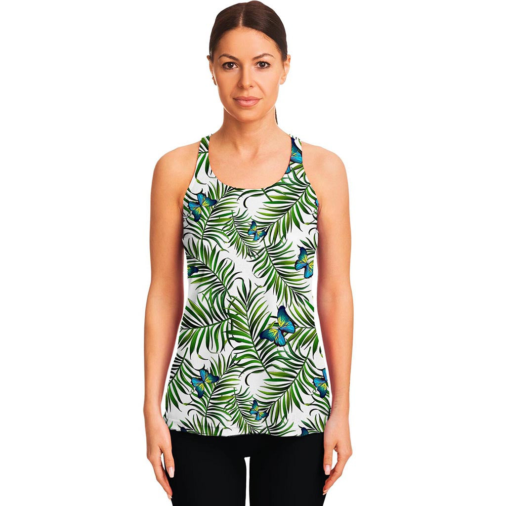 Tropical Butterfly Pattern Print Women's Racerback Tank Top