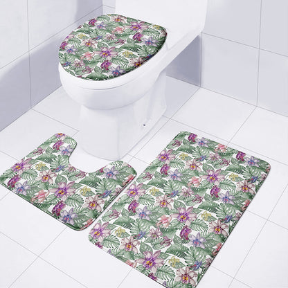 Tropical Cattleya Pattern Print 3 Piece Bath Mat Set