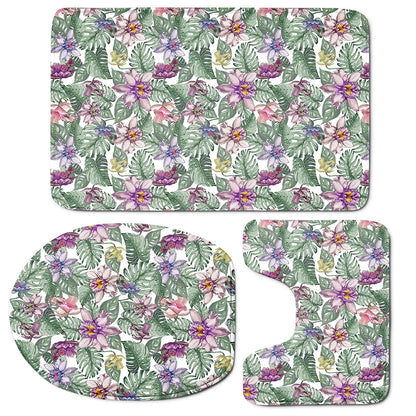 Tropical Cattleya Pattern Print 3 Piece Bath Mat Set