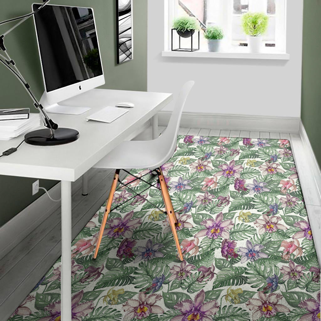 Tropical Cattleya Pattern Print Area Rug