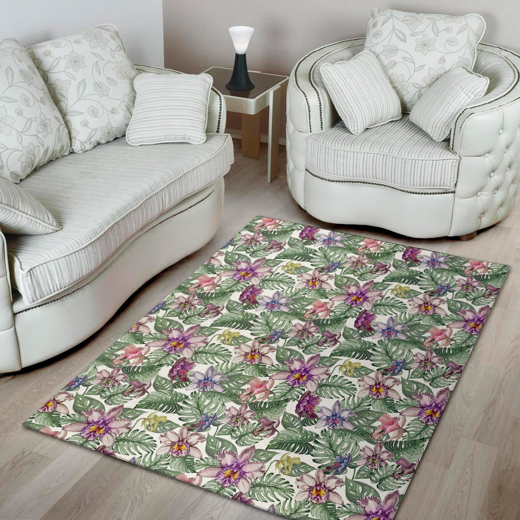 Tropical Cattleya Pattern Print Area Rug