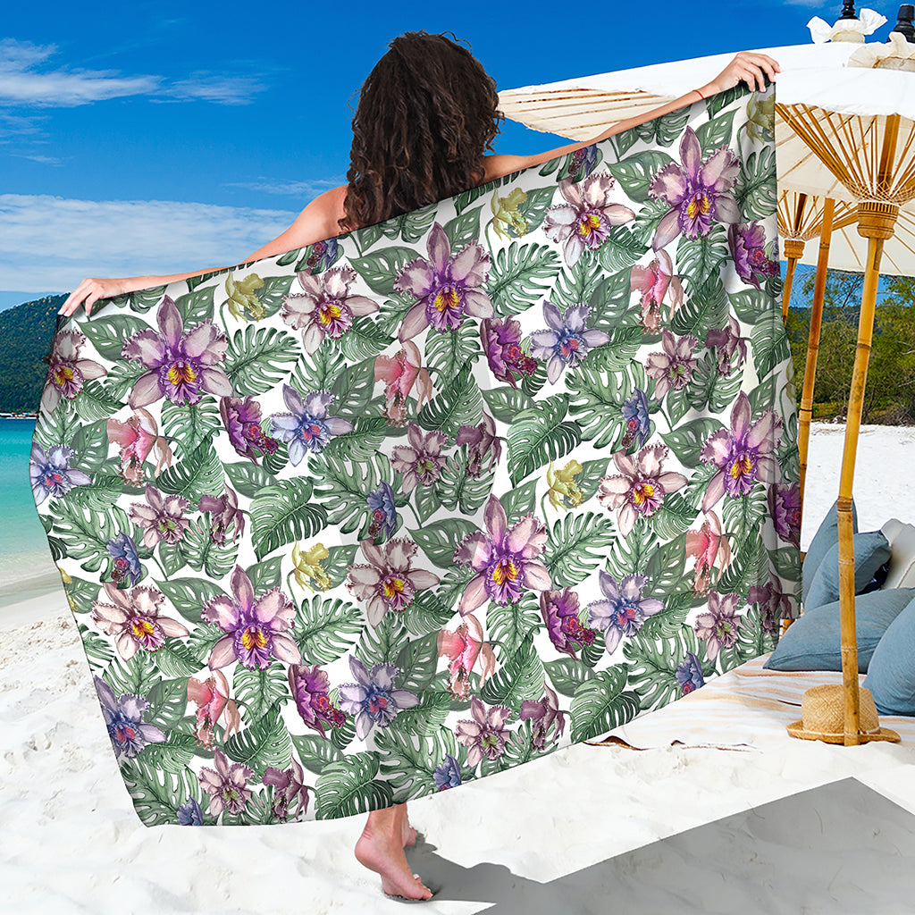 Tropical Cattleya Pattern Print Beach Sarong Wrap