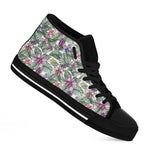 Tropical Cattleya Pattern Print Black High Top Shoes