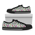 Tropical Cattleya Pattern Print Black Low Top Sneakers