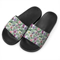 Tropical Cattleya Pattern Print Black Slide Sandals
