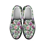 Tropical Cattleya Pattern Print Black Slip On Shoes