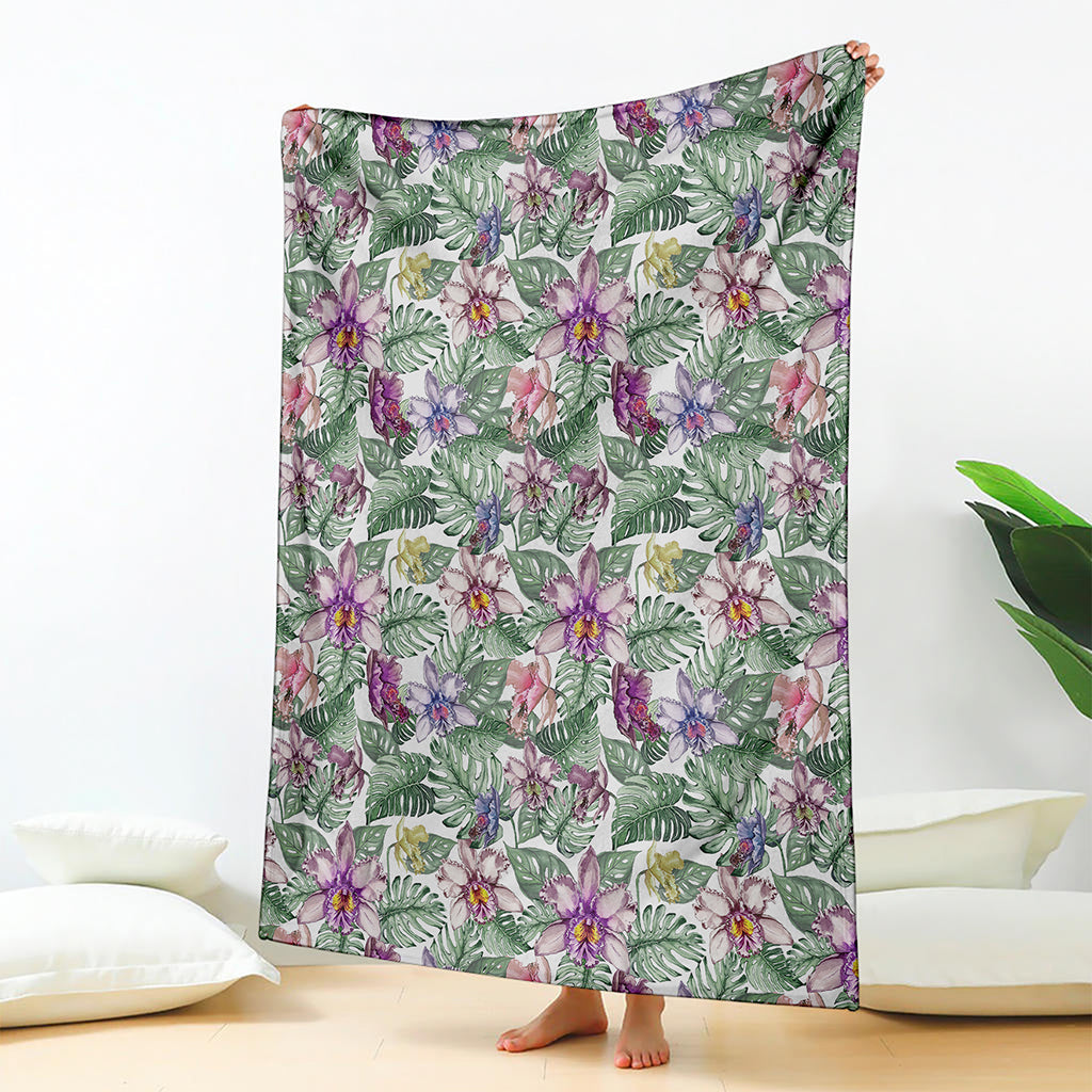 Tropical Cattleya Pattern Print Blanket