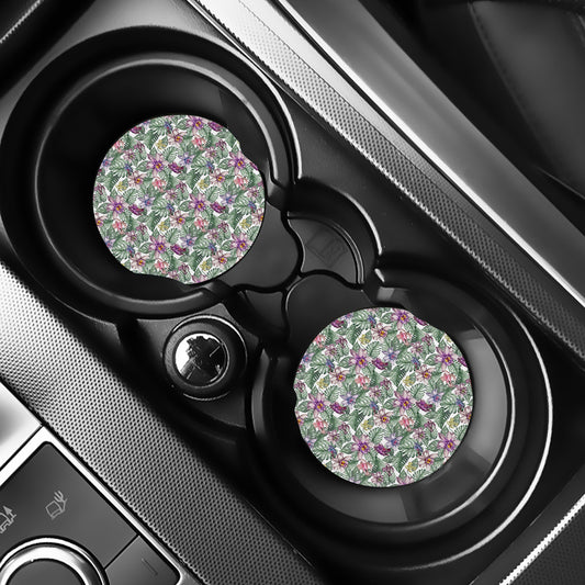 Tropical Cattleya Pattern Print Car Coasters