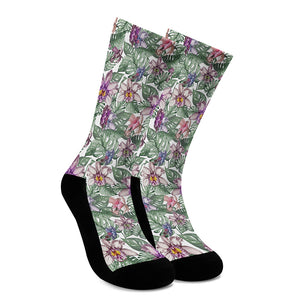 Tropical Cattleya Pattern Print Crew Socks