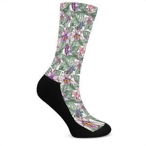 Tropical Cattleya Pattern Print Crew Socks