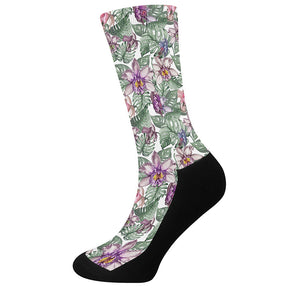 Tropical Cattleya Pattern Print Crew Socks