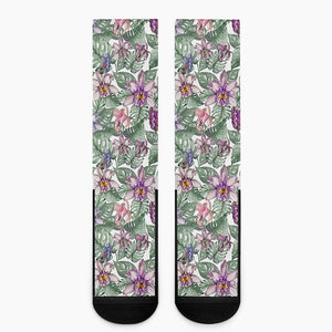 Tropical Cattleya Pattern Print Crew Socks