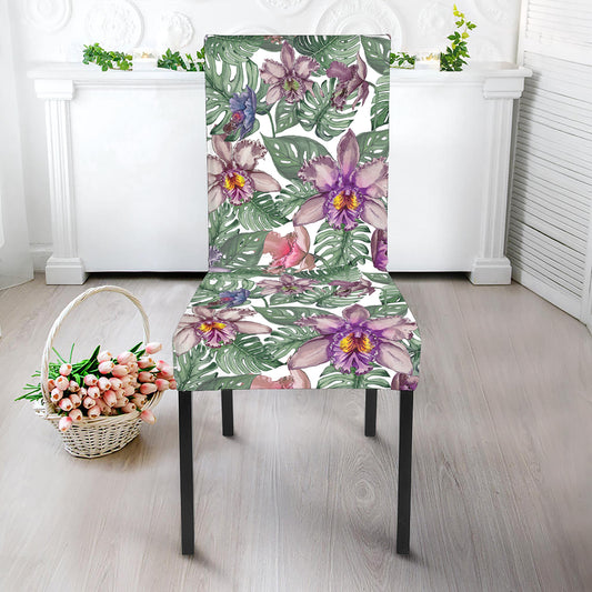 Tropical Cattleya Pattern Print Dining Chair Slipcover