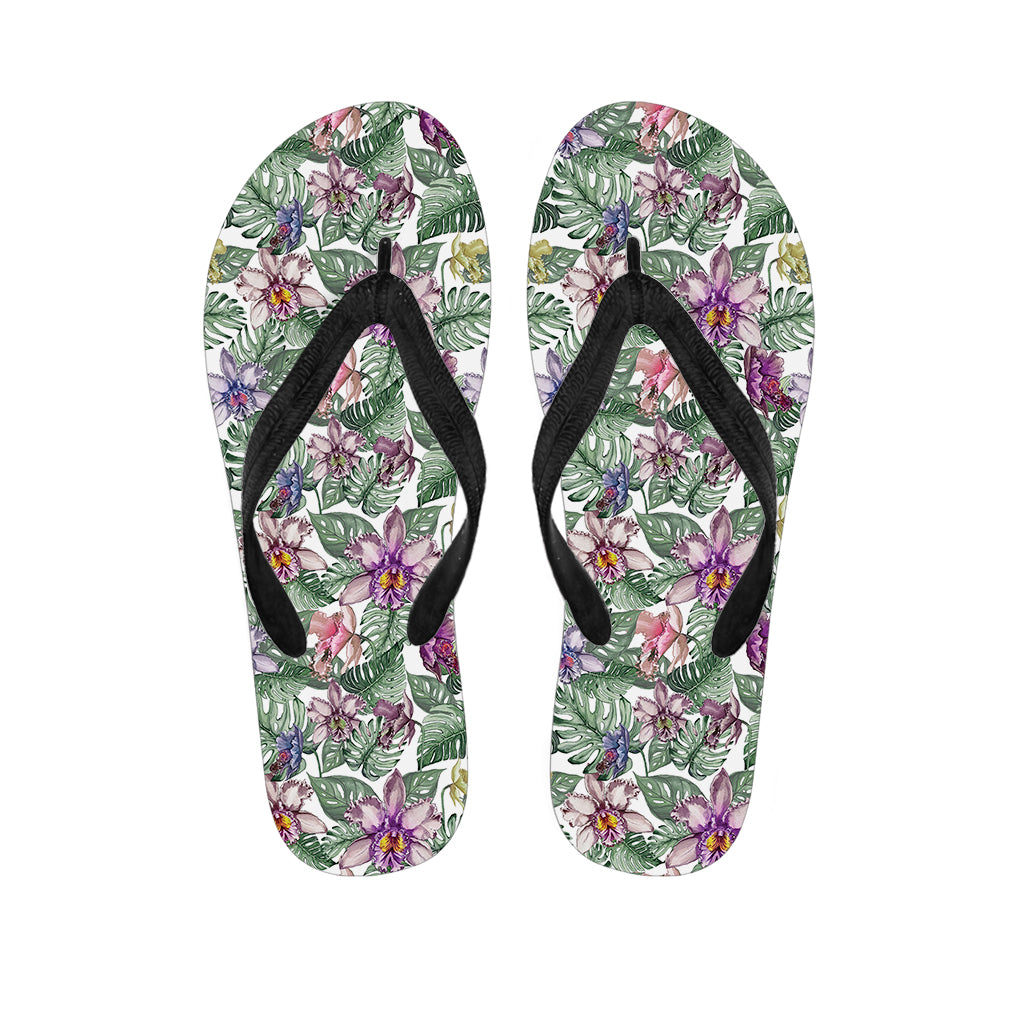 Tropical Cattleya Pattern Print Flip Flops