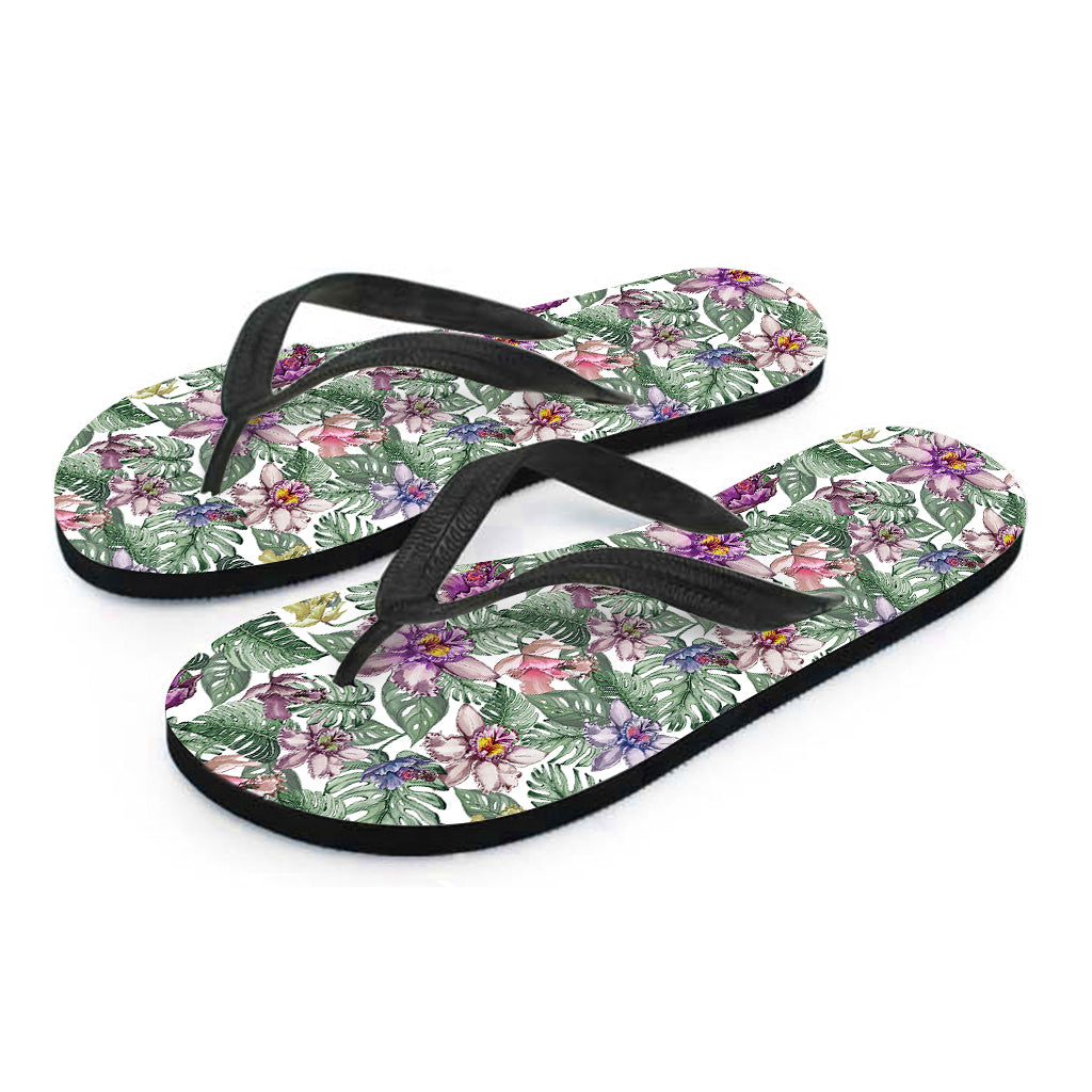 Tropical Cattleya Pattern Print Flip Flops