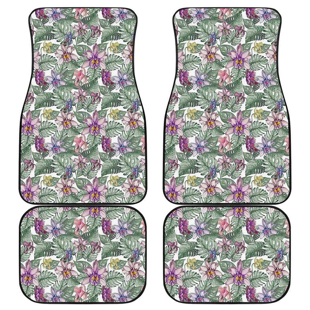 Tropical Cattleya Pattern Print Front and Back Car Floor Mats