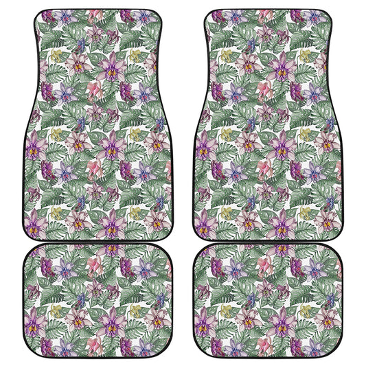 Tropical Cattleya Pattern Print Front and Back Car Floor Mats