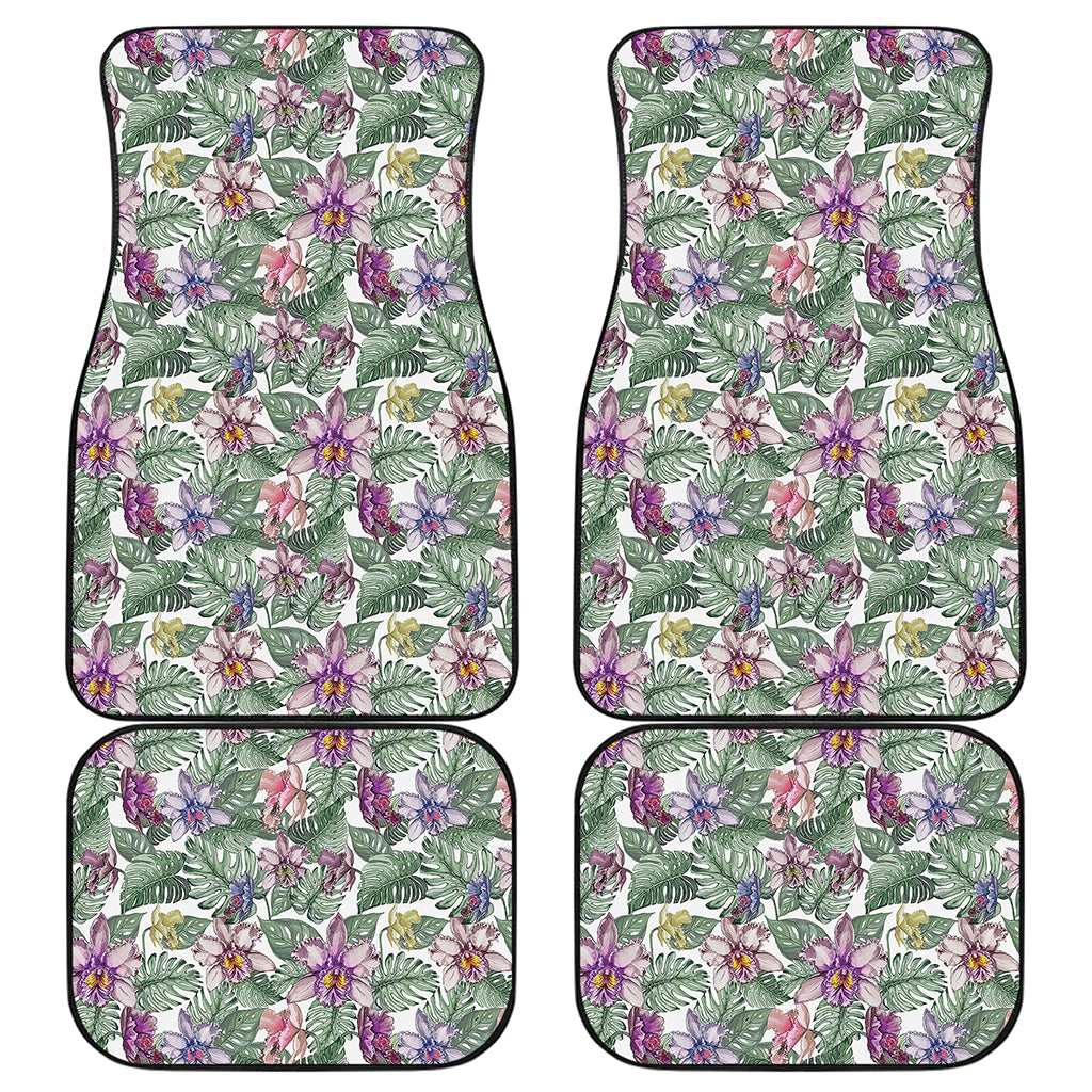 Tropical Cattleya Pattern Print Front and Back Car Floor Mats