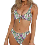 Tropical Cattleya Pattern Print Front Bow Tie Bikini