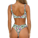 Tropical Cattleya Pattern Print Front Bow Tie Bikini