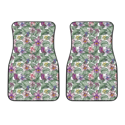 Tropical Cattleya Pattern Print Front Car Floor Mats