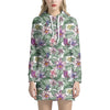 Tropical Cattleya Pattern Print Hoodie Dress