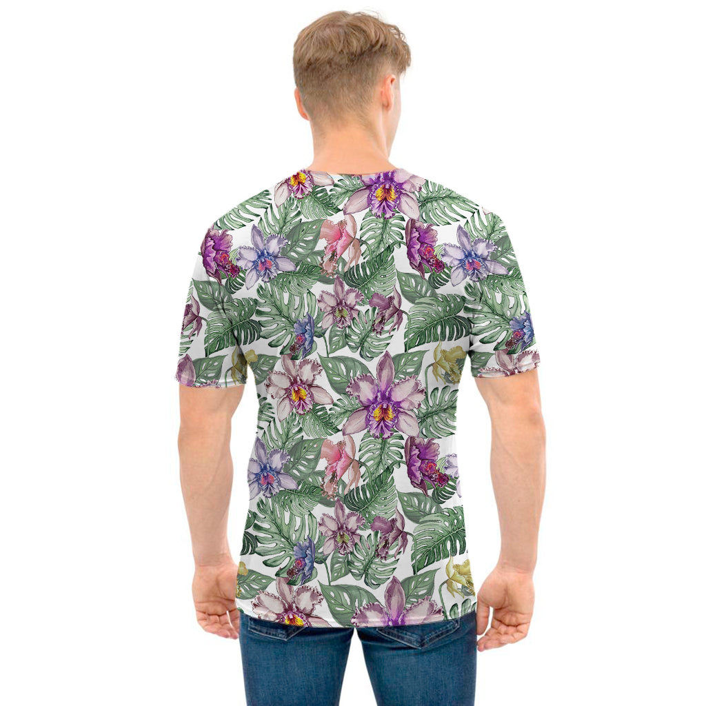 Tropical Cattleya Pattern Print Men's T-Shirt