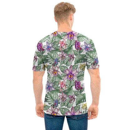 Tropical Cattleya Pattern Print Men's T-Shirt