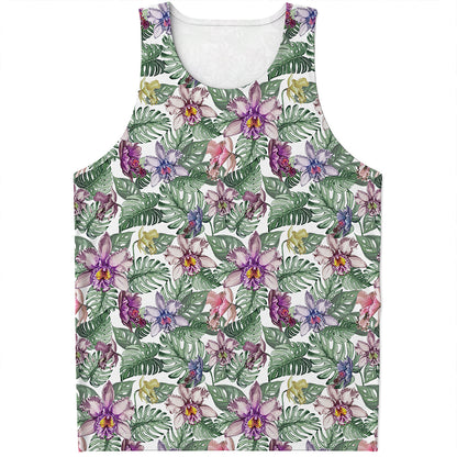 Tropical Cattleya Pattern Print Men's Tank Top