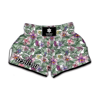 Tropical Cattleya Pattern Print Muay Thai Boxing Shorts