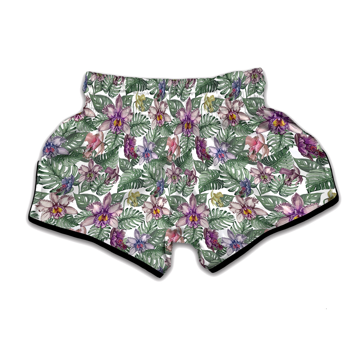 Tropical Cattleya Pattern Print Muay Thai Boxing Shorts