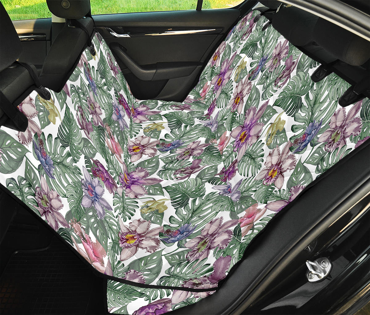 Tropical Cattleya Pattern Print Pet Car Back Seat Cover