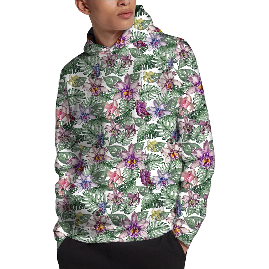 Tropical Cattleya Pattern Print Pullover Hoodie