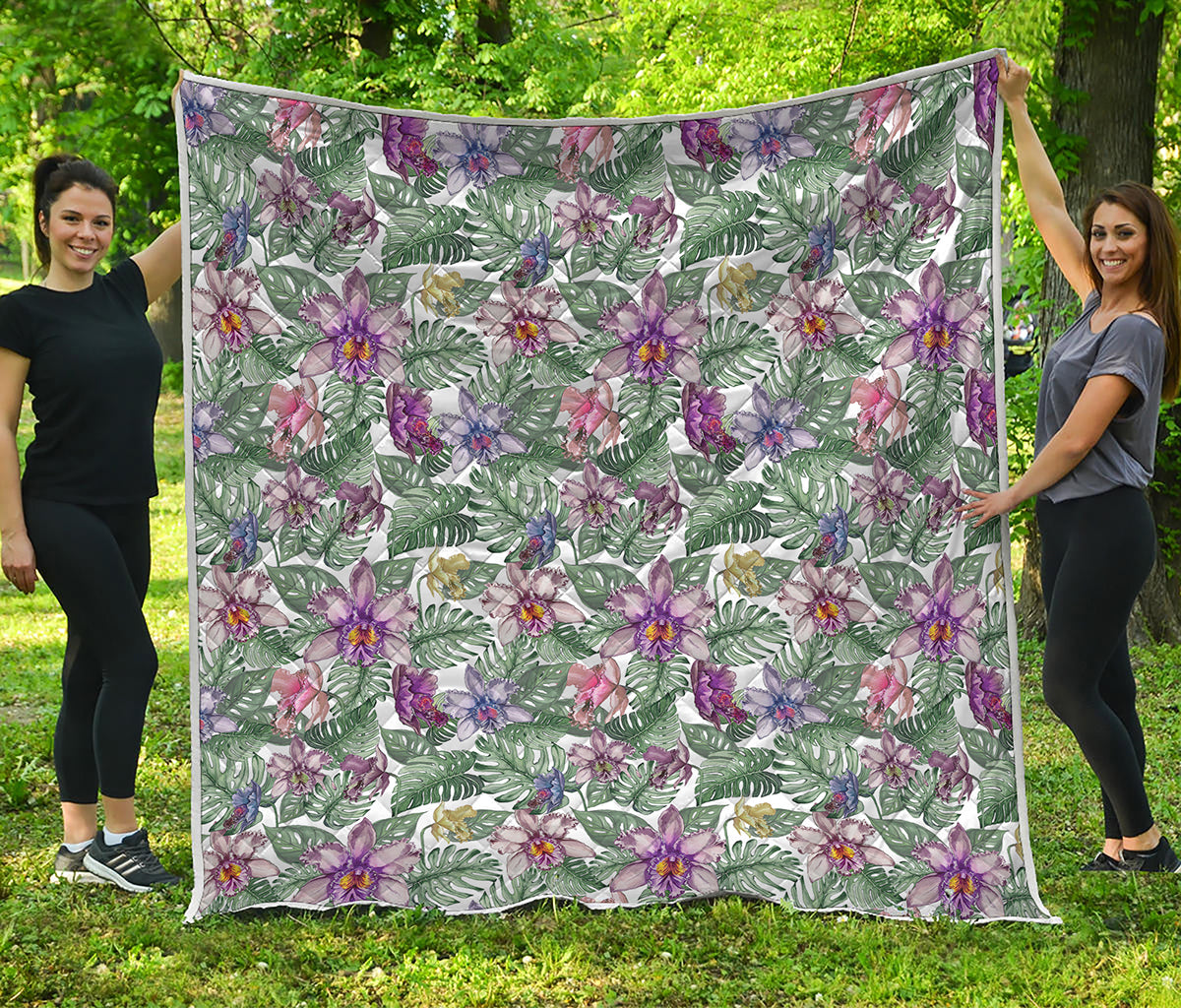 Tropical Cattleya Pattern Print Quilt