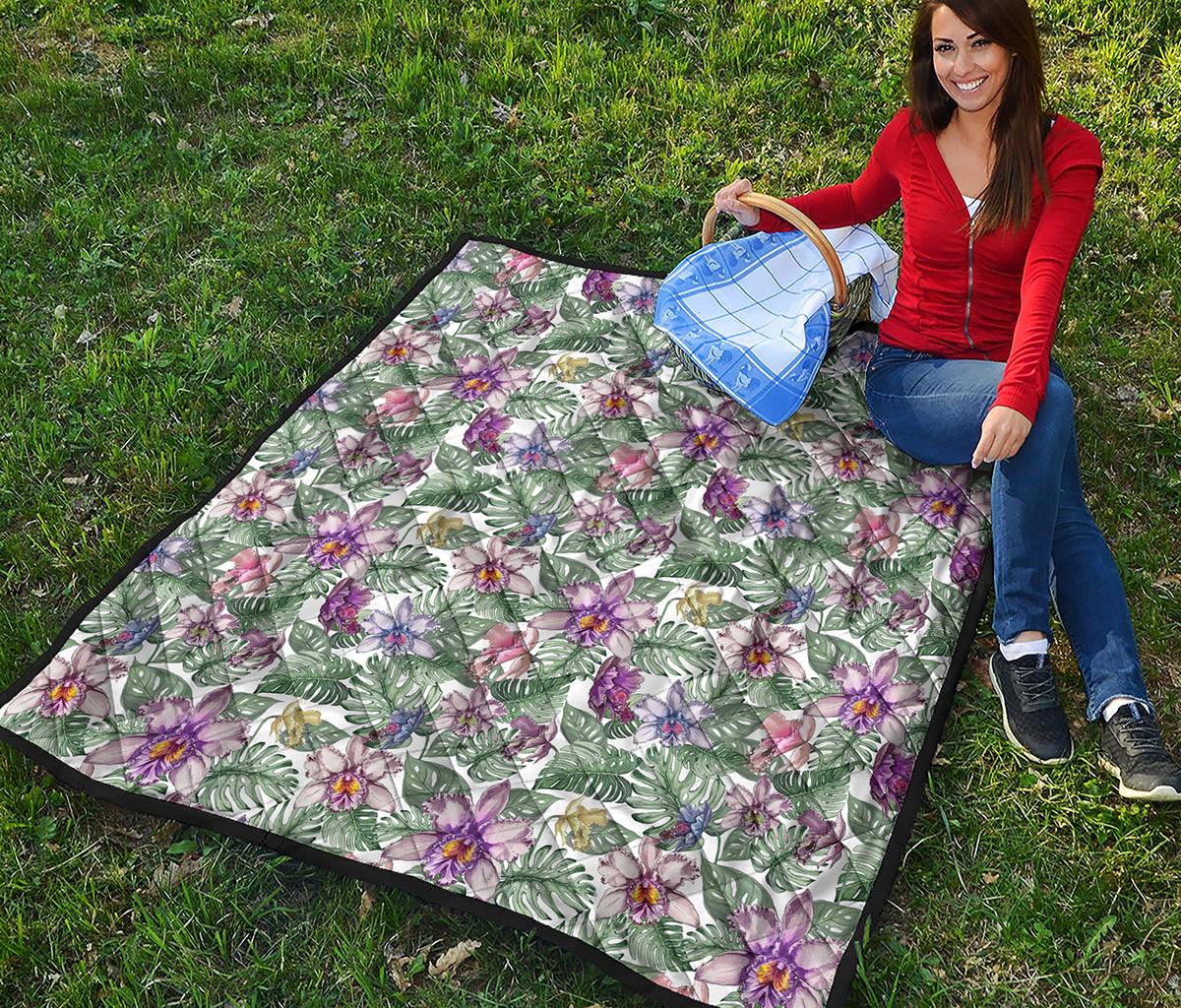 Tropical Cattleya Pattern Print Quilt