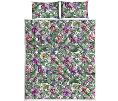 Tropical Cattleya Pattern Print Quilt Bed Set