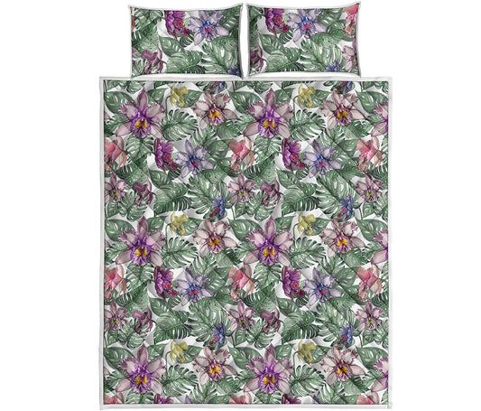 Tropical Cattleya Pattern Print Quilt Bed Set