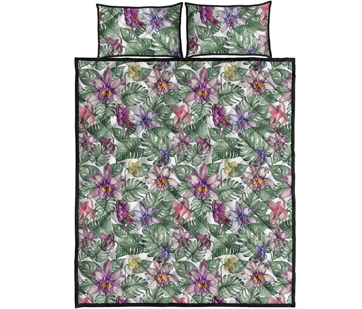 Tropical Cattleya Pattern Print Quilt Bed Set
