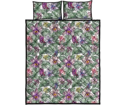 Tropical Cattleya Pattern Print Quilt Bed Set